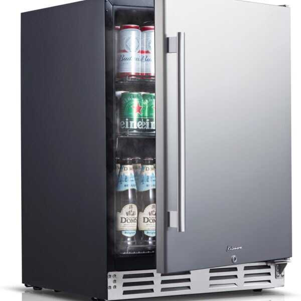 Kalamera 24 Inch Outdoor Beverage Fridge Under Counter Drink Cooler for 154 Cans 32-41℉ Temperature Range- Soda and Beer Refrigerator with Soild Stainless Steel Door