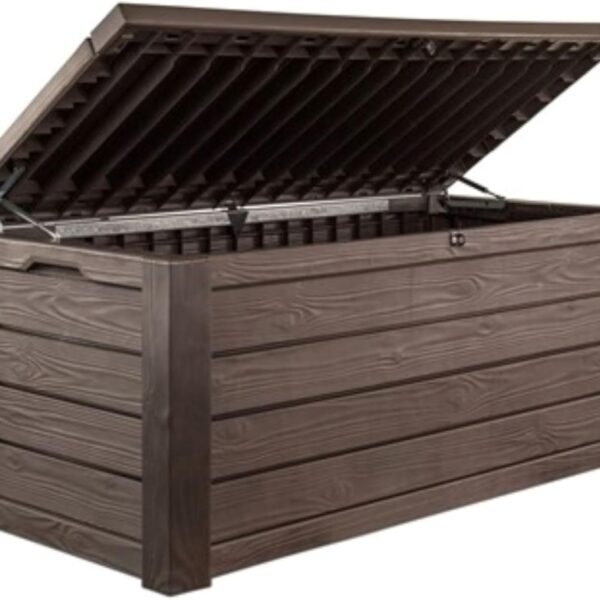 Keter Outdoor Storage Deck Box, 150 Gallon Resin Patio Bin & Bench, Wood Grain, Brown Visit the Keter Store