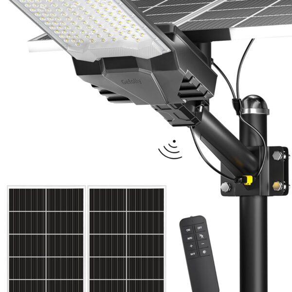 Gefolly Solar Street Lights Outdoor, Commercial Parking Lot Light Dusk to Dawn IP67 Waterproof 6500K Security Flood Lights Lamp for Yard, Road, Basketball Courts, G-HF-Pro Max Visit the Gefolly Store
