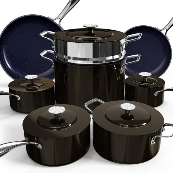 Nuwave Lux 13pc Forged Lightweight Cookware Set PFAS Free, Healthy G10 Duralon Ceramic Coating, Ultra Non-Stick, Stay-Cool Handles, Works on All Cooktops & Induction Ready Visit the Nuwave Store