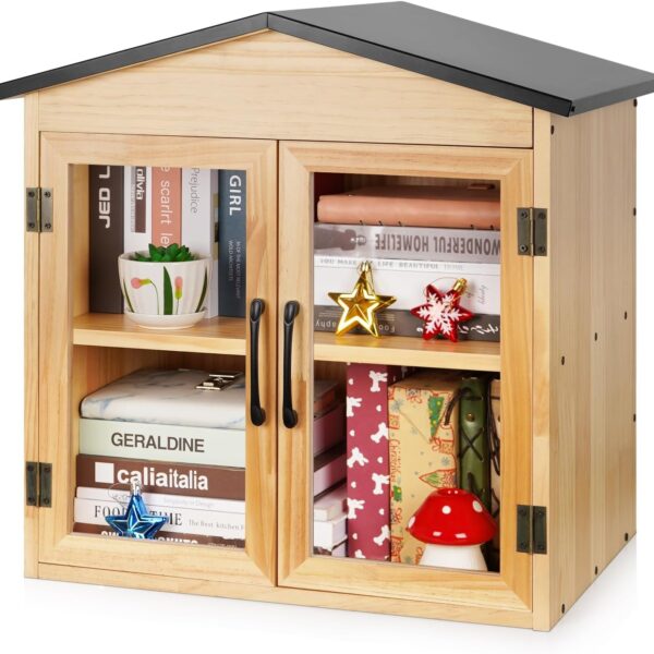 Outdoor Library Outdoor Book Box Storage Small Wooden Cabinet Little Literature Box for Neighborhoods Community and Schools Sharing Books, Flyers, Newspapers, Food and Art (D)