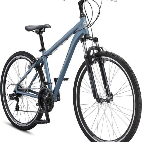 Schwinn Network 1 Hybrid Bike, 700c Mens and Womens Bike, 21-Speed Hybrid Bicycle, Aluminum Frame, Suspension Fork, Alloy Linear Pull Brakes, Adult Bicycle