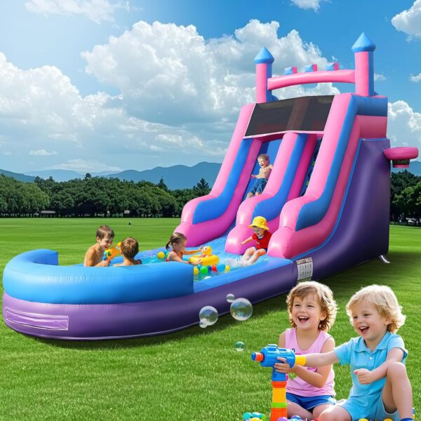 26.2FT Big Commercial Inflatable Grade Water Slide Swimming Pool for Kids Adults, 100% PVC Waterslide with 1100W Blower, Basketball Hoop, Airtight Water Pool, 26.2x9.8x17.4FT, Wet Dry Use, Summer Fun Brand: Jinrrenyi