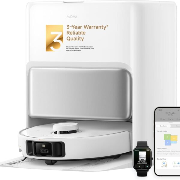 Mova P50 Pro Ultra Robot Vacuum and Mop, 19,000Pa Suction with Anti-Tangle Brush, Removable & Liftable Mop for Carpet & Floor, 167℉ Mop & Washboard Self Drying & Cleaning, Auto Empty & Refill Visit the Mova Store