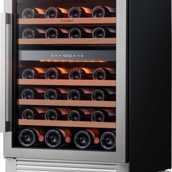 Ca'Lefort 24 Inch Wine Cooler Refrigerator, 46 Bottles Dual Zone Cooler with Glass Door, 3 LED Built-in Compressor Fridge with Adjustable Shelves for Home Office Bar (5.65 cu.ft) Visit the Ca'Lefort Store