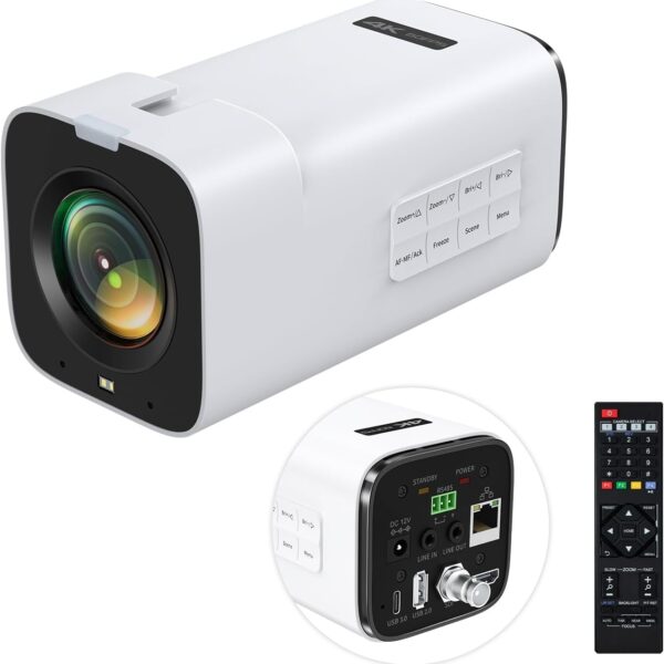 TOALLIN 4K 60FPS Box Video Camera, 20X Optical Zoom, Support PoE/SDI/HDMI/USB, TOF AutoFocus, Built-in Dual Mics, Live Streaming Camera for Church Worship Online Education & Video Conferencing