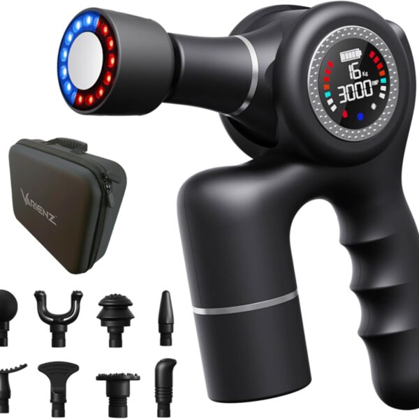 VM PRO Body Massage Gun with Heat & Cold Therapy – Deep Tissue Percussion Massager for Pain Relief, Muscle Recovery, 16kg Thrust, 15 Speeds, 90° Rotation, Quiet Brushless Motor, Extra Battery