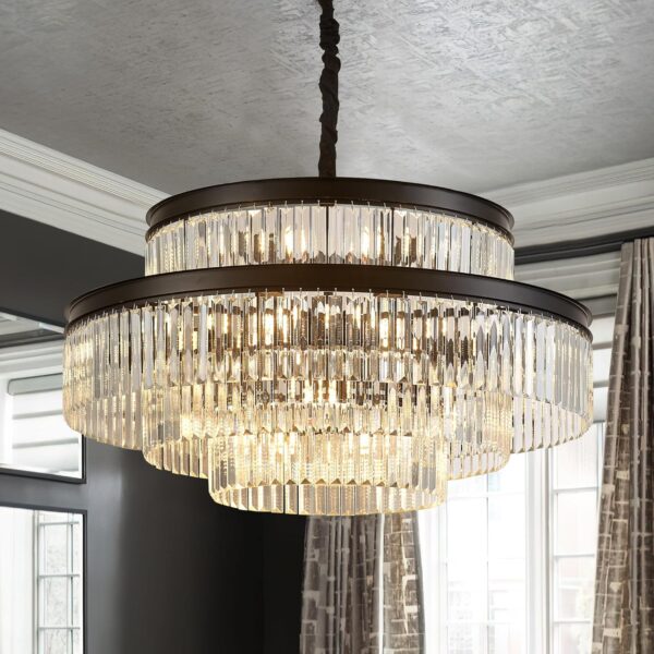 31.5" 18-Light Modern Crystal Chandelier Light Fixture Large 4-Tier Black Luxury Glam Chandeliers for Dining Room Round Hanging Pendant Lighting for Living Room Kitchen Bedroom Foyer Lobby Visit the brfaixla Store